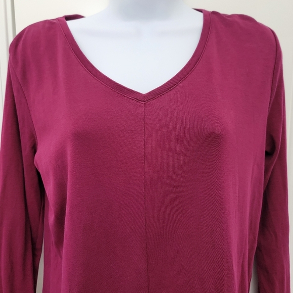 J Jill Perfect Pima 100% Pima Cotton Burgandy V Neck Tunic Top Size Small - Picture 2 of 9